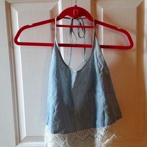 Cute denim and lace crop top